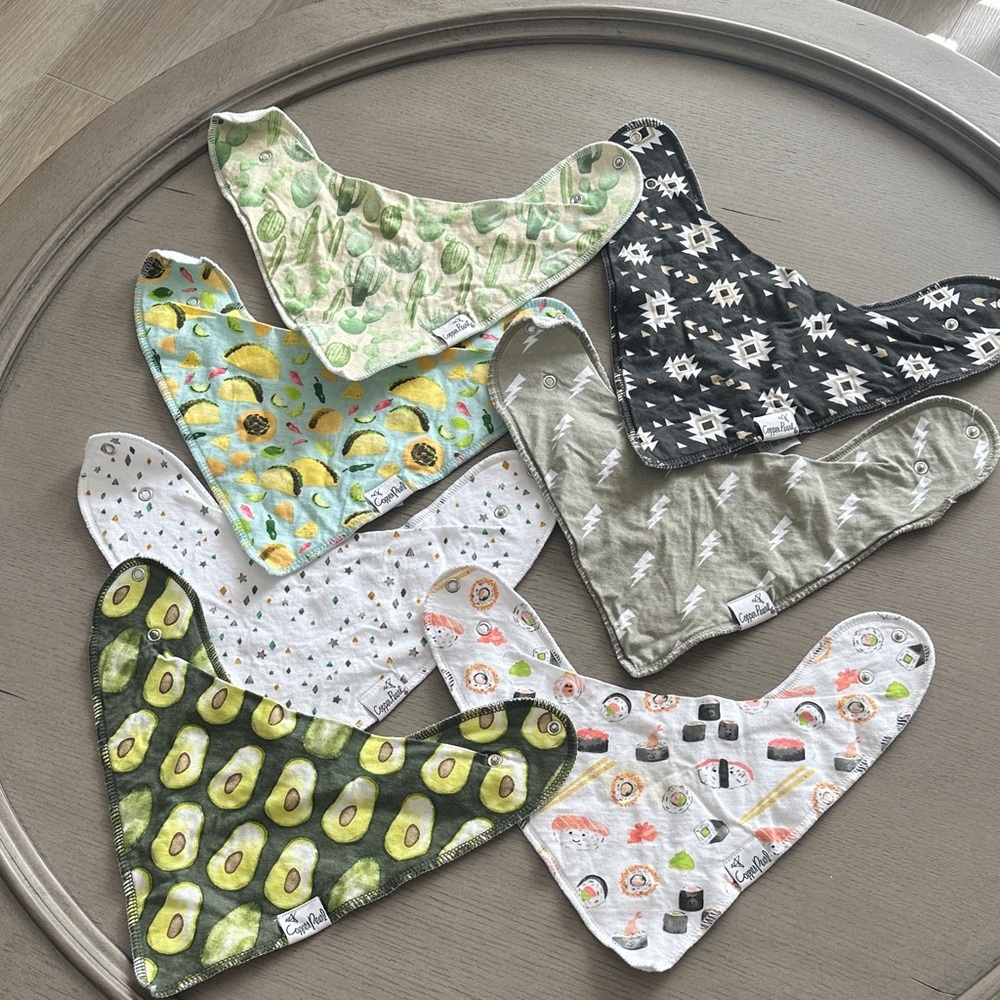 Assorted Green & Gray Baby Bandana Bibs - Pack of 7